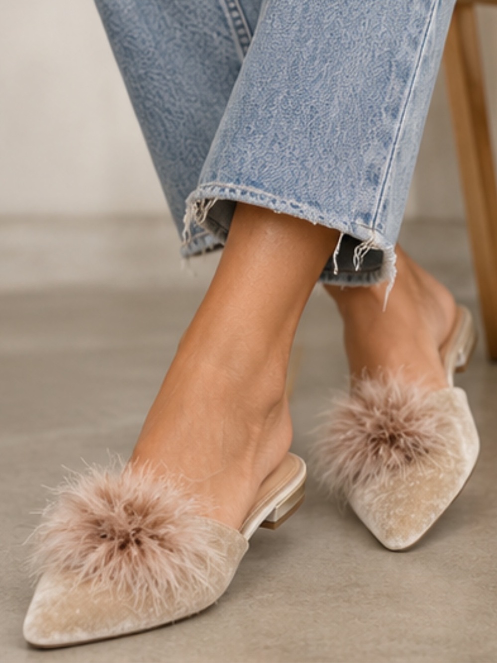 BCBGeneration Katrina Velvet Pointed-Toe Pom Pom Flats